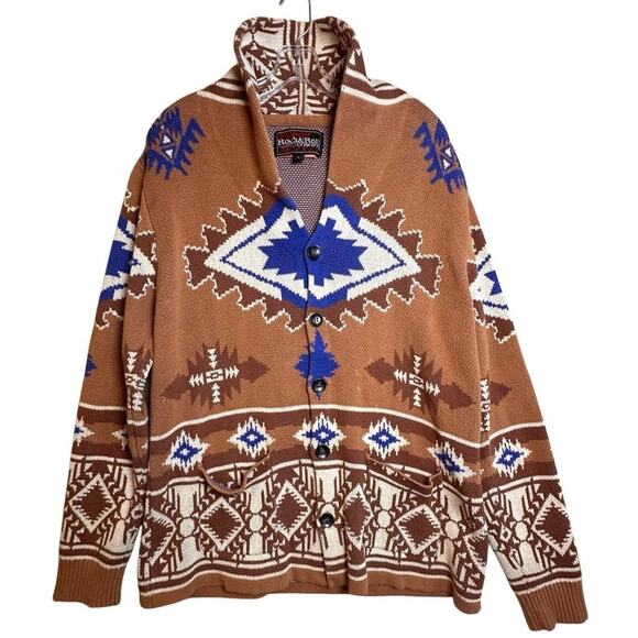 Rock & Roll Cowboy Cardigan Shawl Sweater Mens Sz L Aztec Southwestern Rodeo EUC - Picture 1 of 15